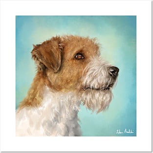 Painting of a Parson Russell Terrier on a Turquoise Background Posters and Art